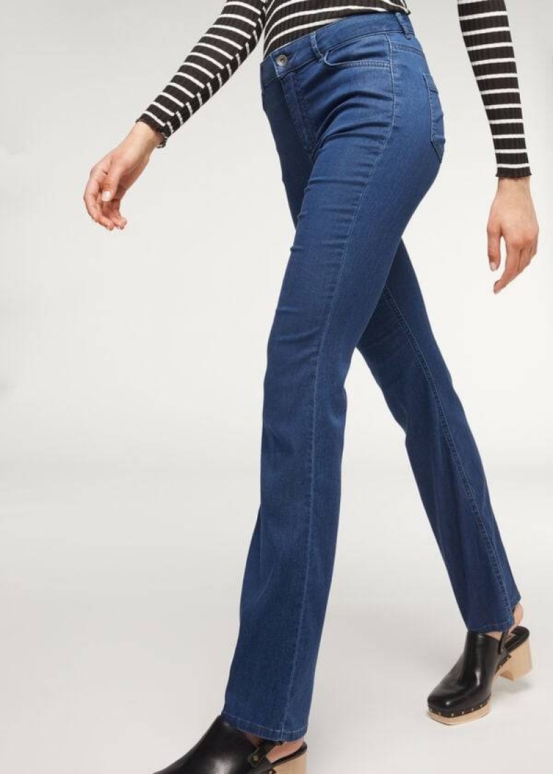 Calzedonia Eco Light Flared Denim Jeans Damen Navy | DE1614TV