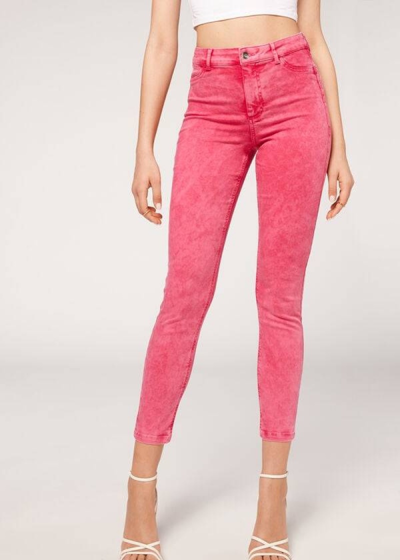 Calzedonia Faded Schlank Push-Up Jeans Damen Rosa | DE1602LH