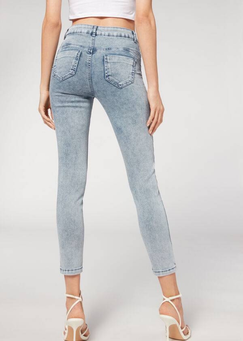 Calzedonia Faded Schlank Push-Up Jeans Damen Blau | DE1601KI