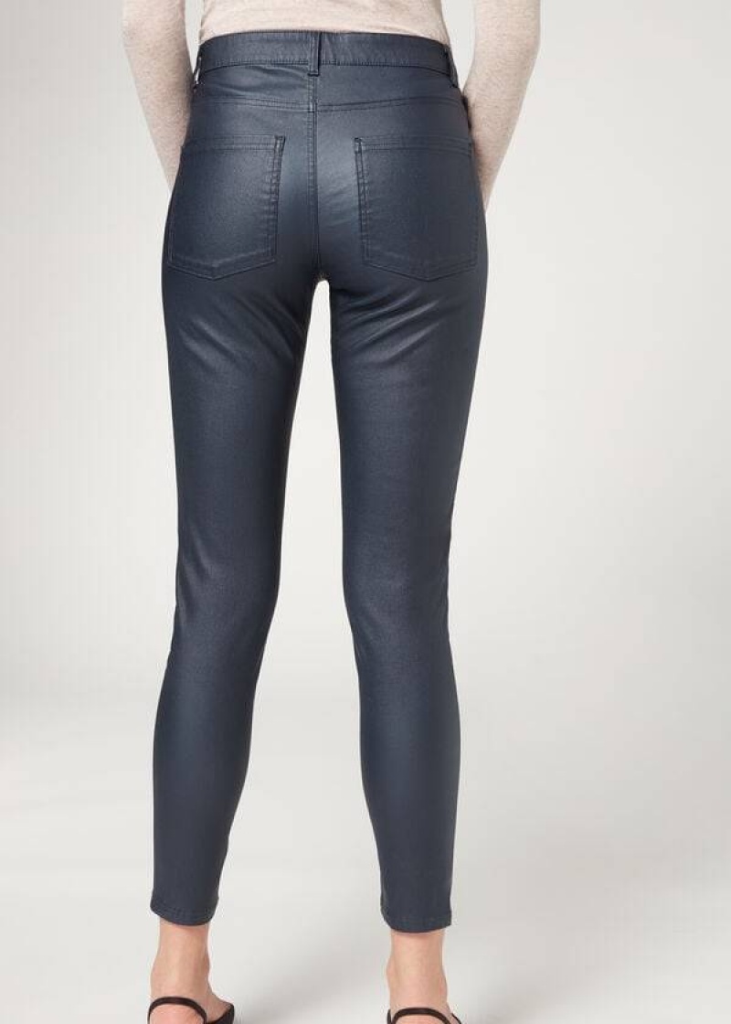 Calzedonia Faux Leder Schlank Hose Damen Navy | DE1463PQ