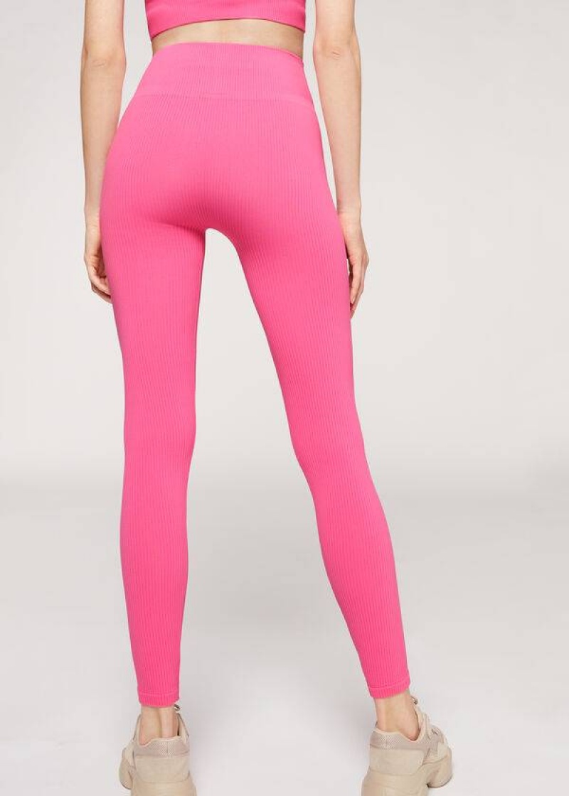 Calzedonia Fine Gerippt Seamless Sport Leggings Damen Rosa | DE1543SO