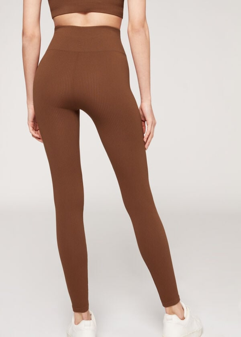 Calzedonia Fine Gerippt Seamless Sport Leggings Damen Braun | DE1542AP