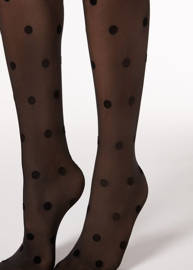 Calzedonia Flocked Dots Sheer 30 Denier Strumpfhose Damen Schwarz | DE2968NB