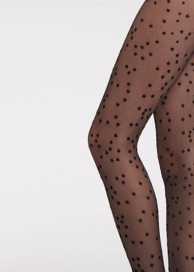 Calzedonia Flocked Stars 30 Denier Sheer Strumpfhose Damen Schwarz | DE2967MA