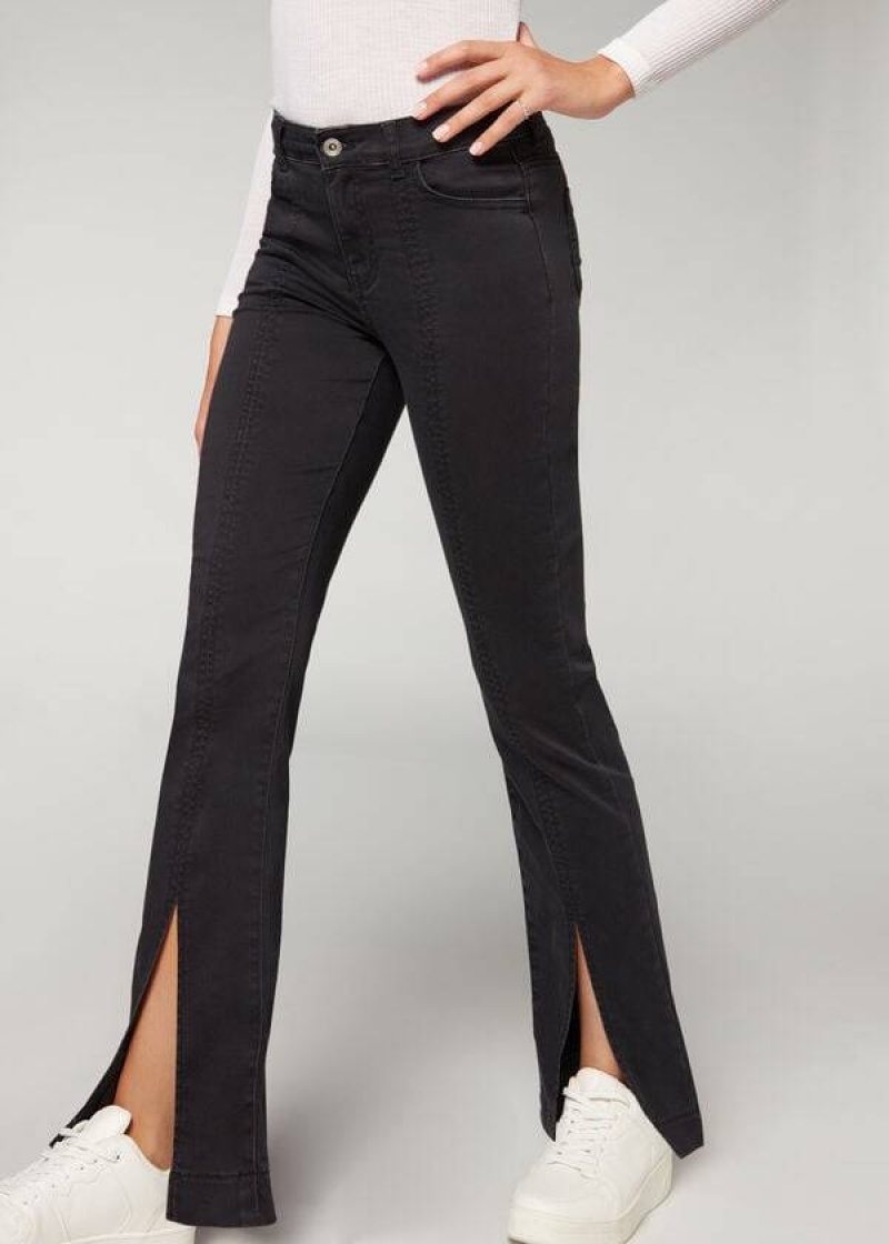 Calzedonia Front Slit Jeans Damen Schwarz | DE1594AP