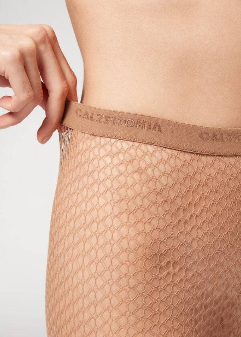 Calzedonia Geometric-Pattern Fishnet Patterned Strumpfhose Damen Beige | DE3087CE