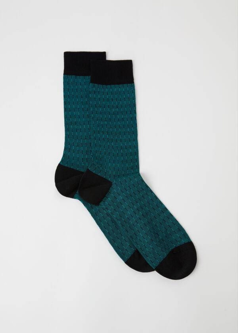 Calzedonia Geometric Design Crew Socken Herren Olivgrün | DE1340JJ