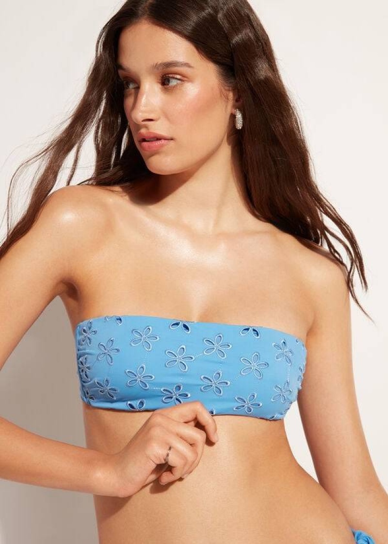 Calzedonia Gepolstert Bandeau Corfù Bikinioberteile Damen Blau | DE2405NB