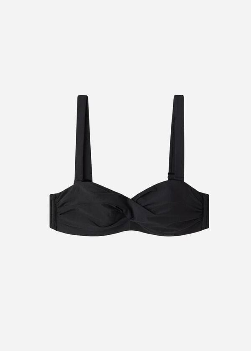 Calzedonia Gepolstert Bandeau Indonesia Eco micro Bikinioberteile Damen Schwarz | DE2390FM