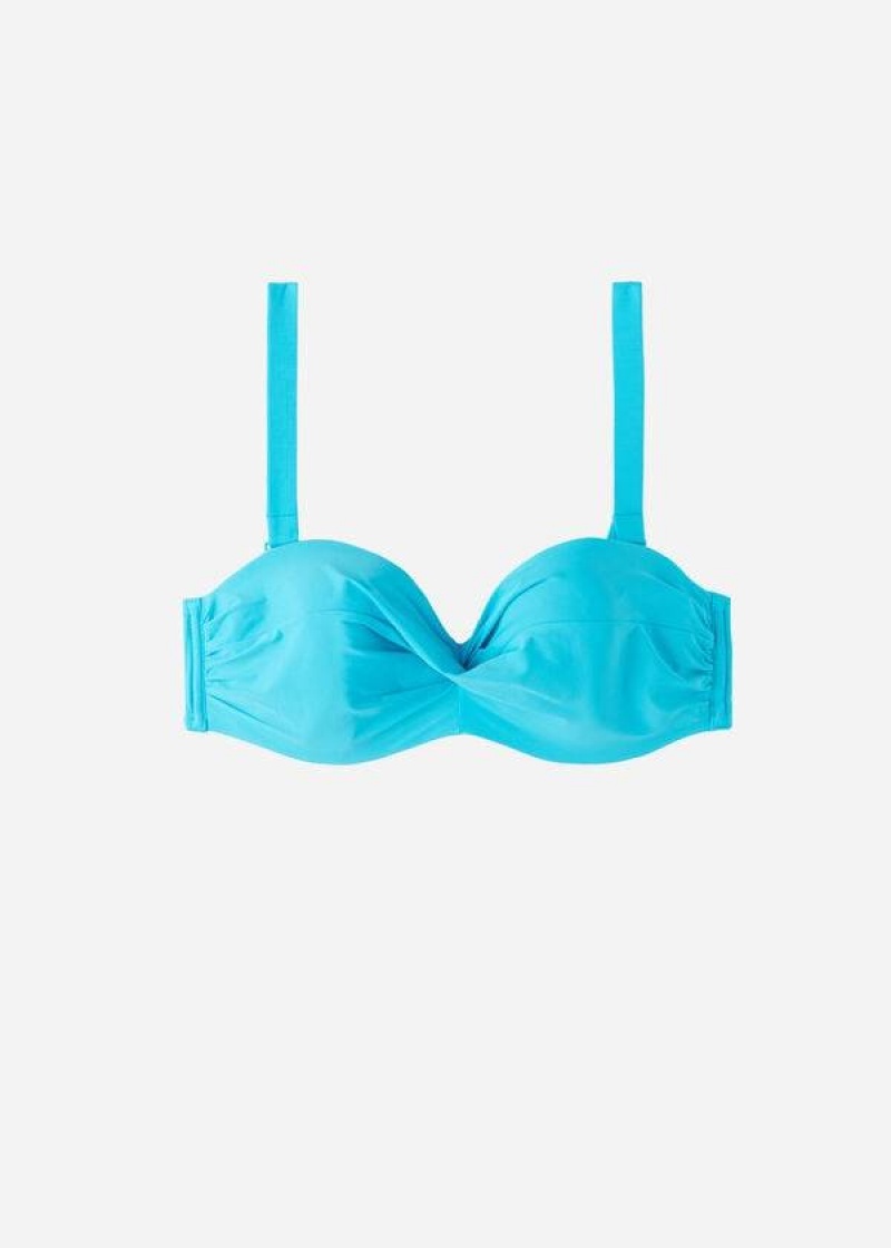 Calzedonia Gepolstert Bandeau Indonesia Strapless Bikinioberteile Damen Türkis | DE2380BC