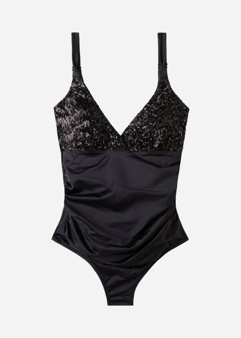 Calzedonia Gepolstert One-Piece Shaping-Effect Cannes Badeanzüge Damen Schwarz | DE2004TV