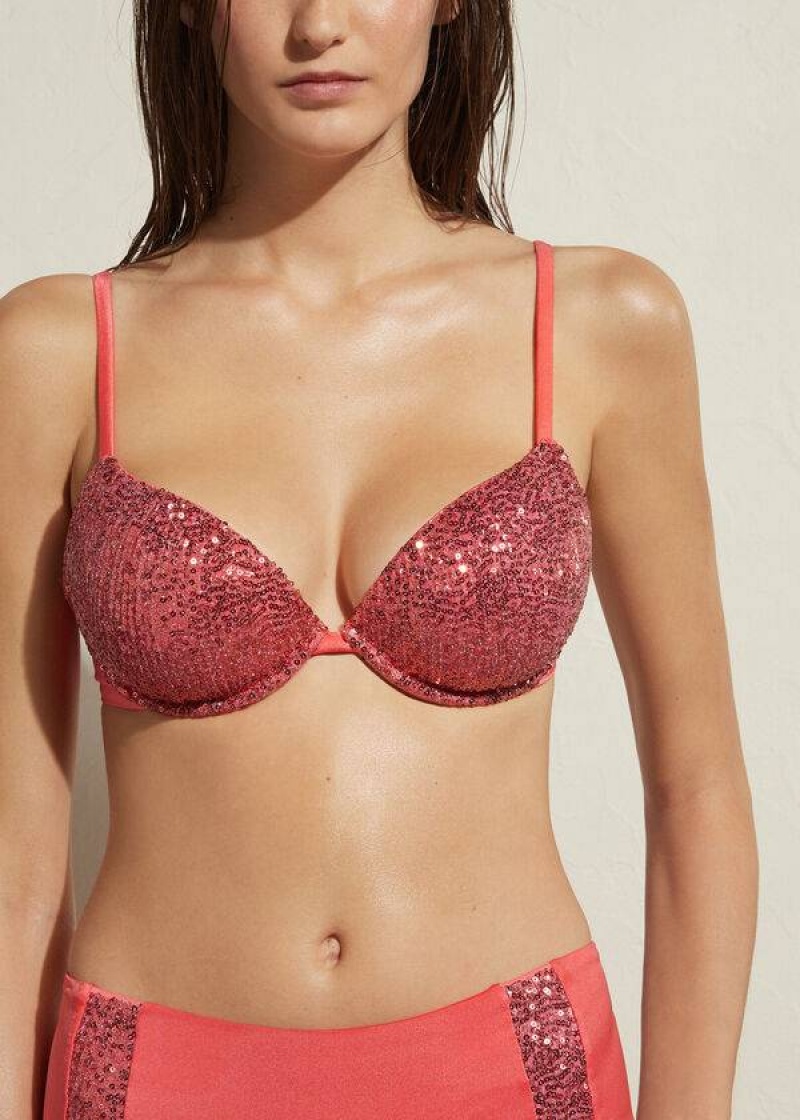 Calzedonia Gepolstert Push-Up Cannes Bikinioberteile Damen Rosa | DE2353NB