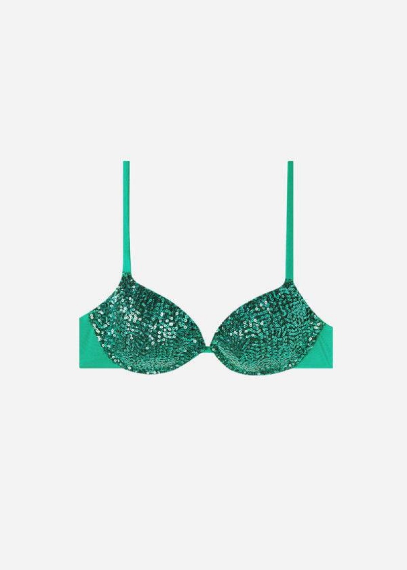 Calzedonia Gepolstert Push-Up Cannes Bikinioberteile Damen Grün | DE2351QZ