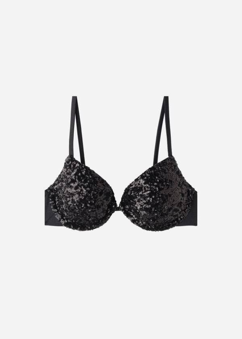 Calzedonia Gepolstert Push-Up Cannes rosa Bikinioberteile Damen Schwarz | DE2348RW