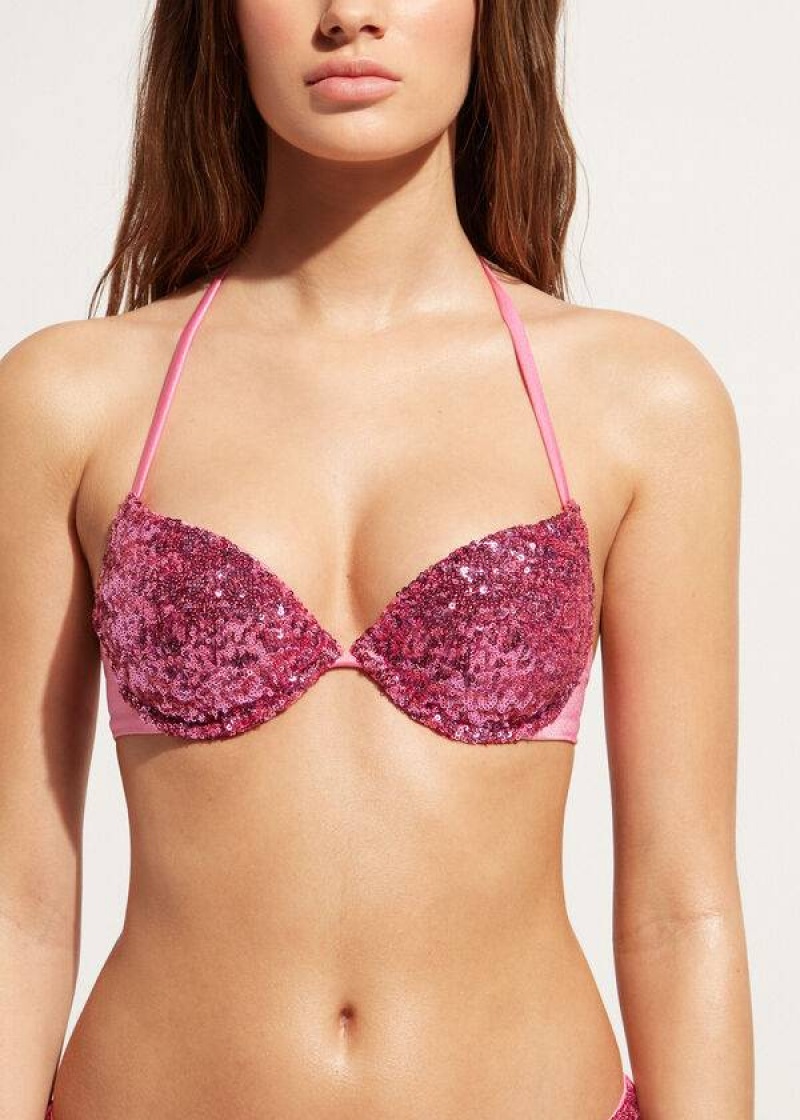 Calzedonia Gepolstert Push-Up Cannes rosa Bikinioberteile Damen Rosa | DE2347TV