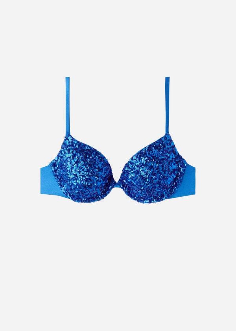 Calzedonia Gepolstert Push-Up Cannes rosa Bikinioberteile Damen Blau | DE2346YU