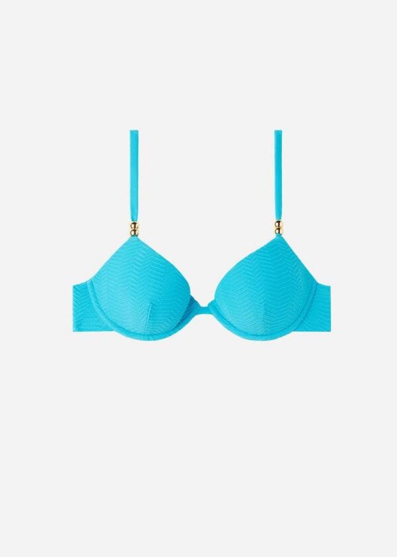 Calzedonia Gepolstert Push-Up Casablanca Bikinioberteile Damen Türkis | DE2342PQ