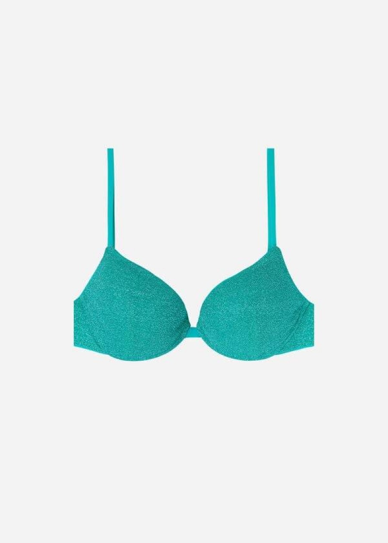 Calzedonia Gepolstert Push-Up Las Vegas Bikinioberteile Damen Blau | DE2332ZG