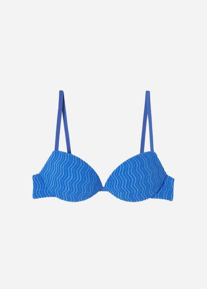 Calzedonia Gepolstert Push-Up Mykonos Bikinioberteile Damen Blau | DE2322RW