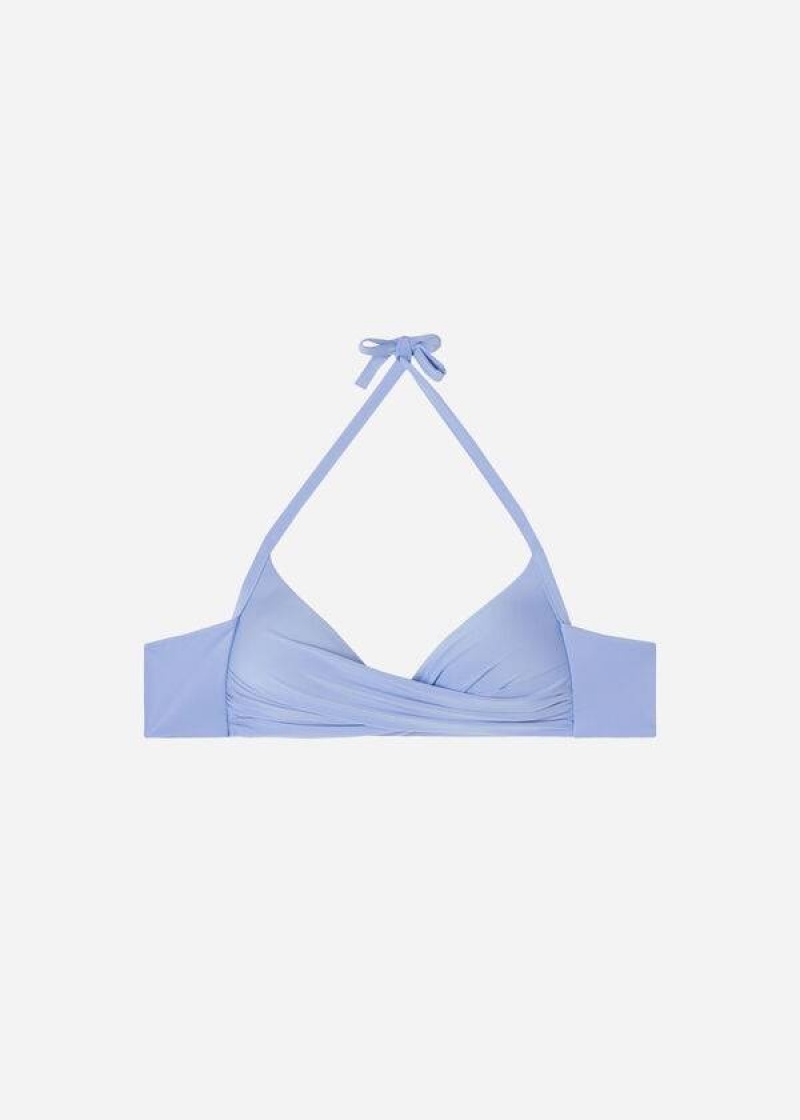 Calzedonia Gepolstert Triangle Indonesia Eco strass Bikinioberteile Damen Blau | DE2265YU