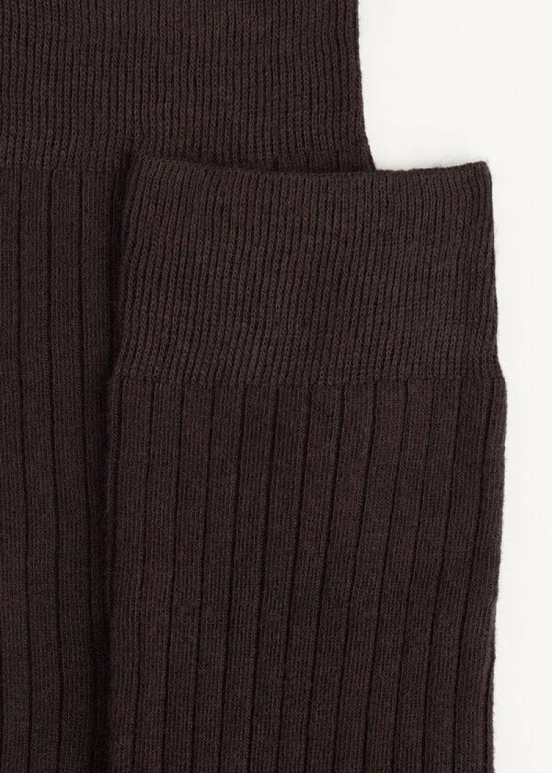 Calzedonia Gerippt Cashmere Kurzes Crew Socken Herren Kaffee | DE1344XF