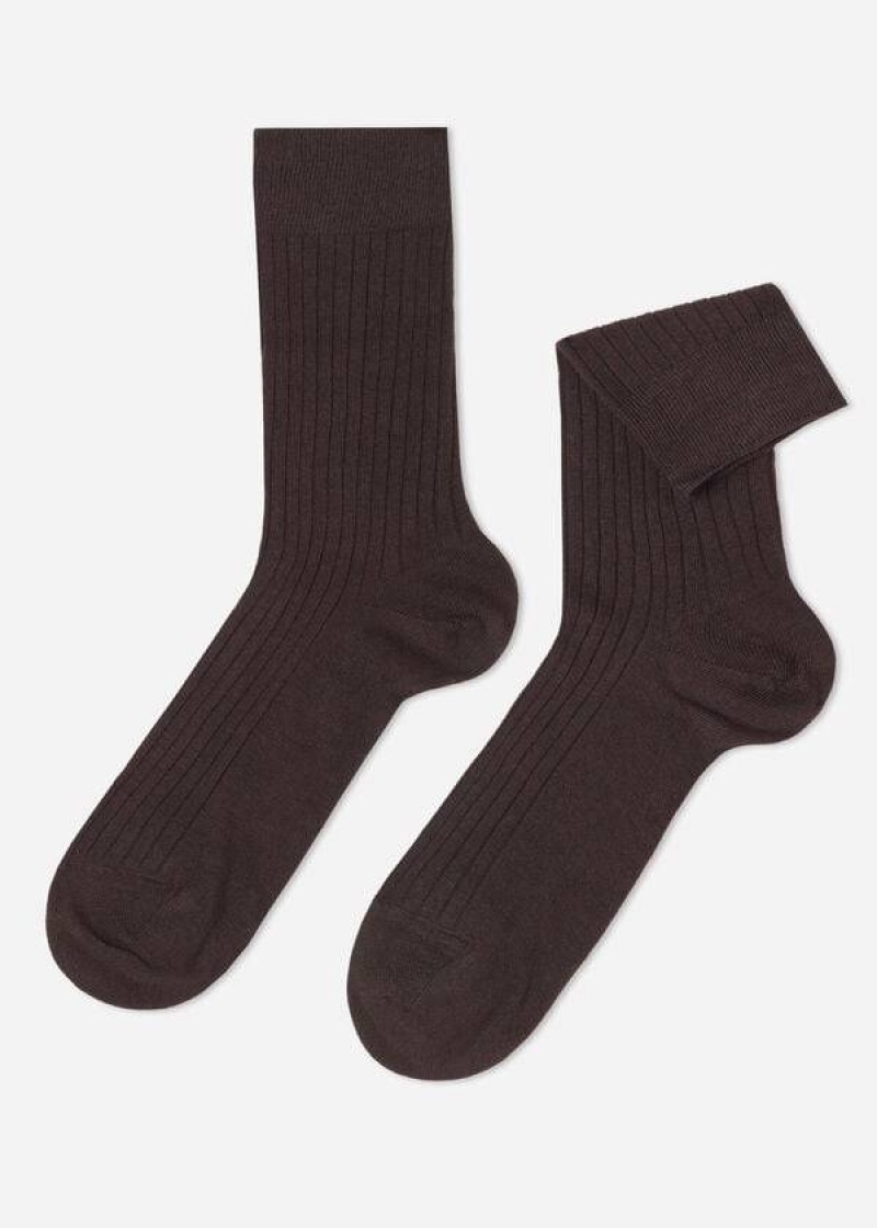 Calzedonia Gerippt Cashmere Kurzes Crew Socken Herren Kaffee | DE1344XF