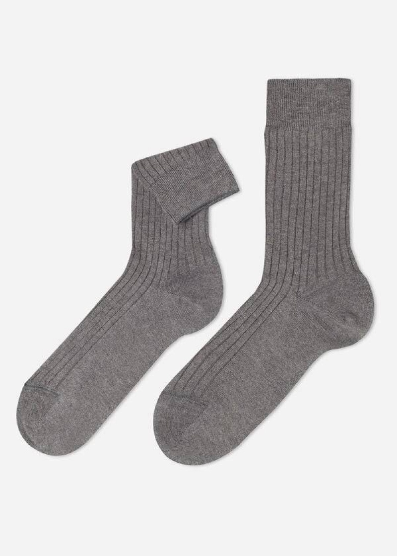 Calzedonia Gerippt Cashmere Kurzes Crew Socken Herren Grau | DE1342LH