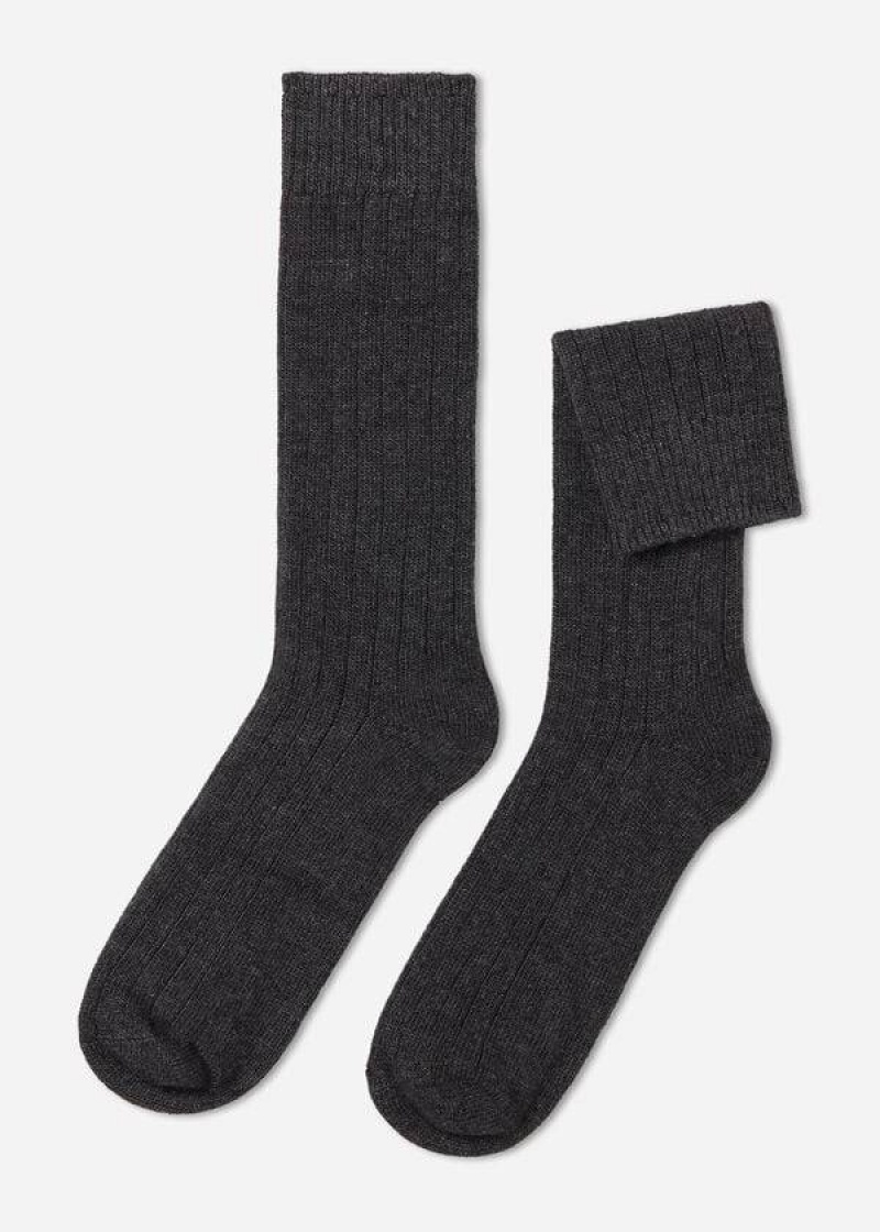 Calzedonia Gerippt Crew with Wolle and Cashmere Socken Herren Grau | DE1353RW