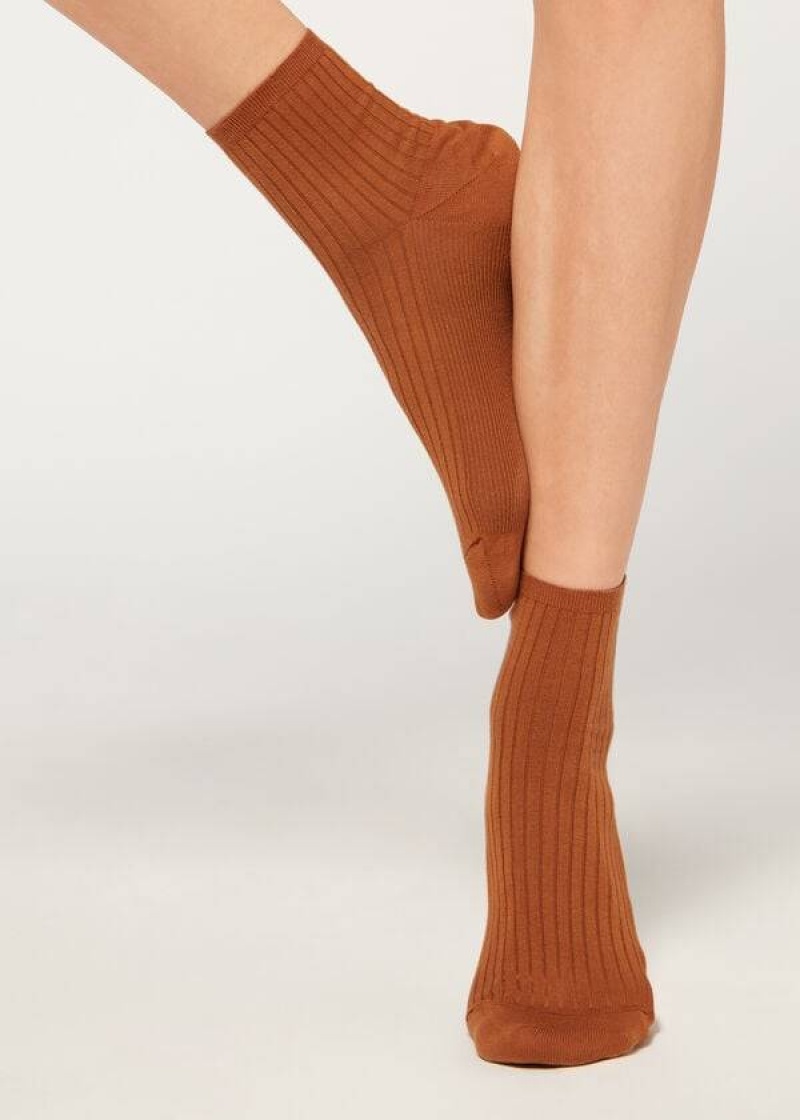 Calzedonia Gerippt Kurzes Socken Damen Braun | DE1707ZG