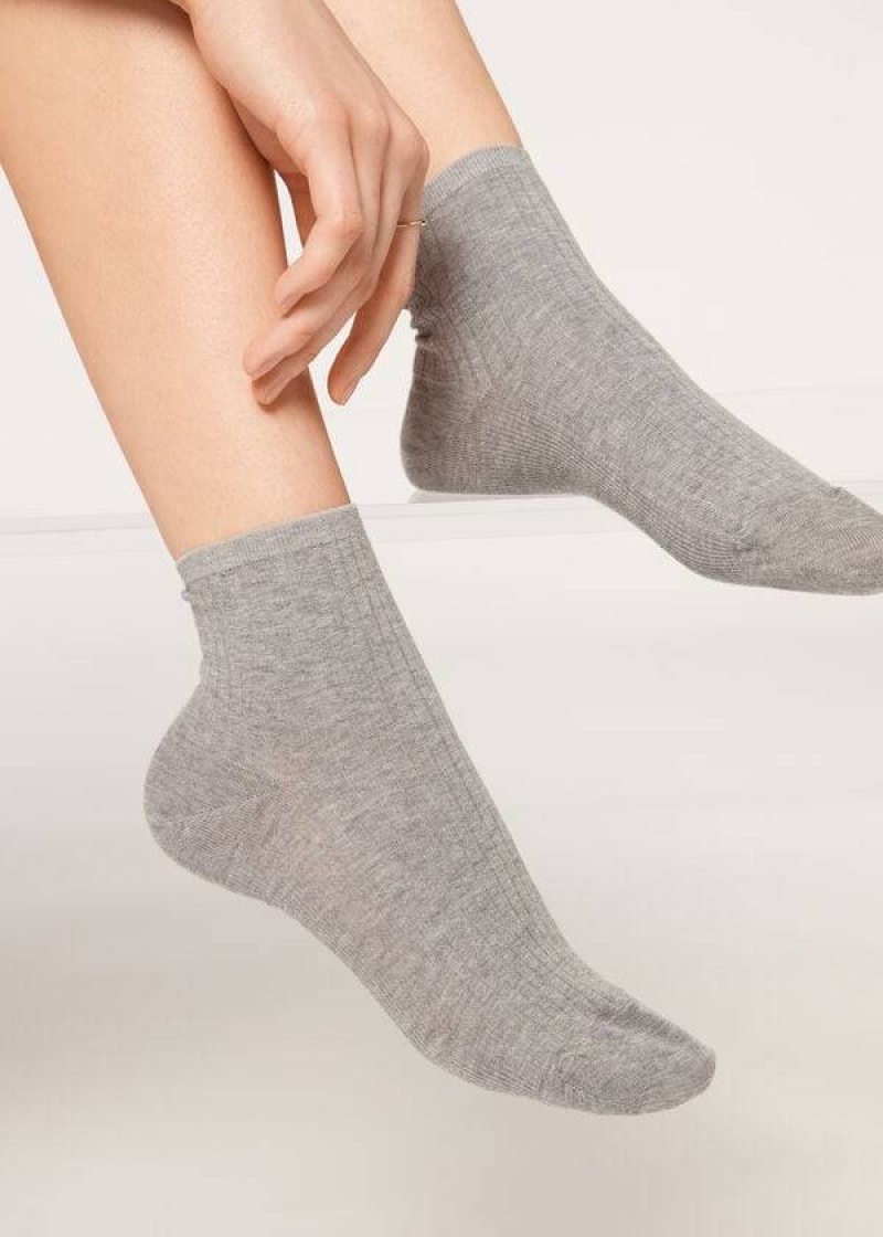 Calzedonia Gerippt Kurzes Socken Damen Grau | DE1714QZ