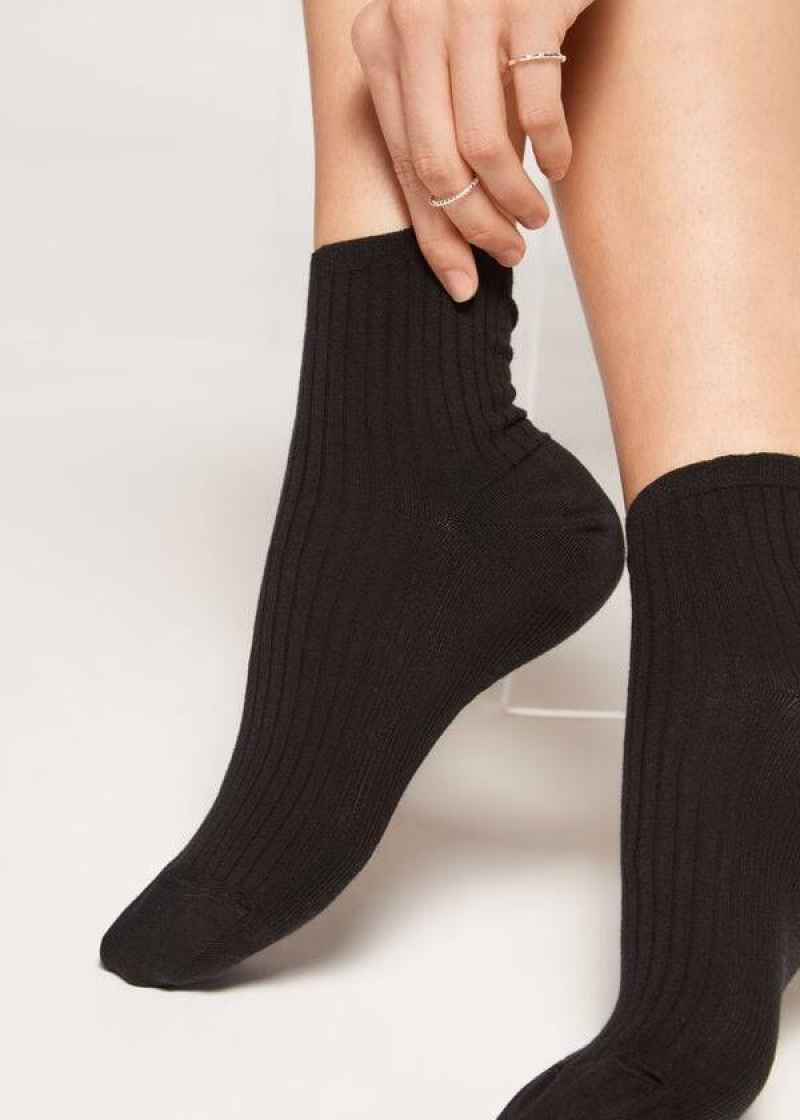 Calzedonia Gerippt Kurzes Socken Damen Schwarz | DE1711BC