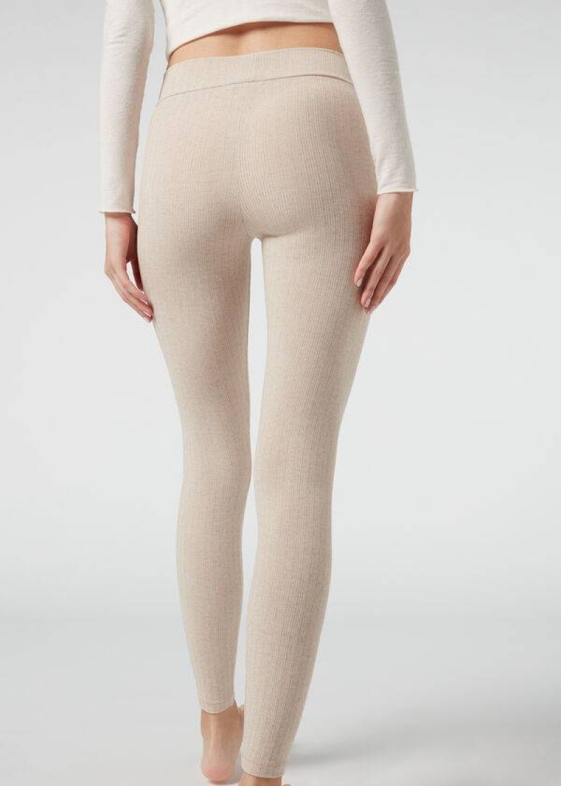 Calzedonia Gerippt with Cashmere Leggings Damen Beige | DE1517SO