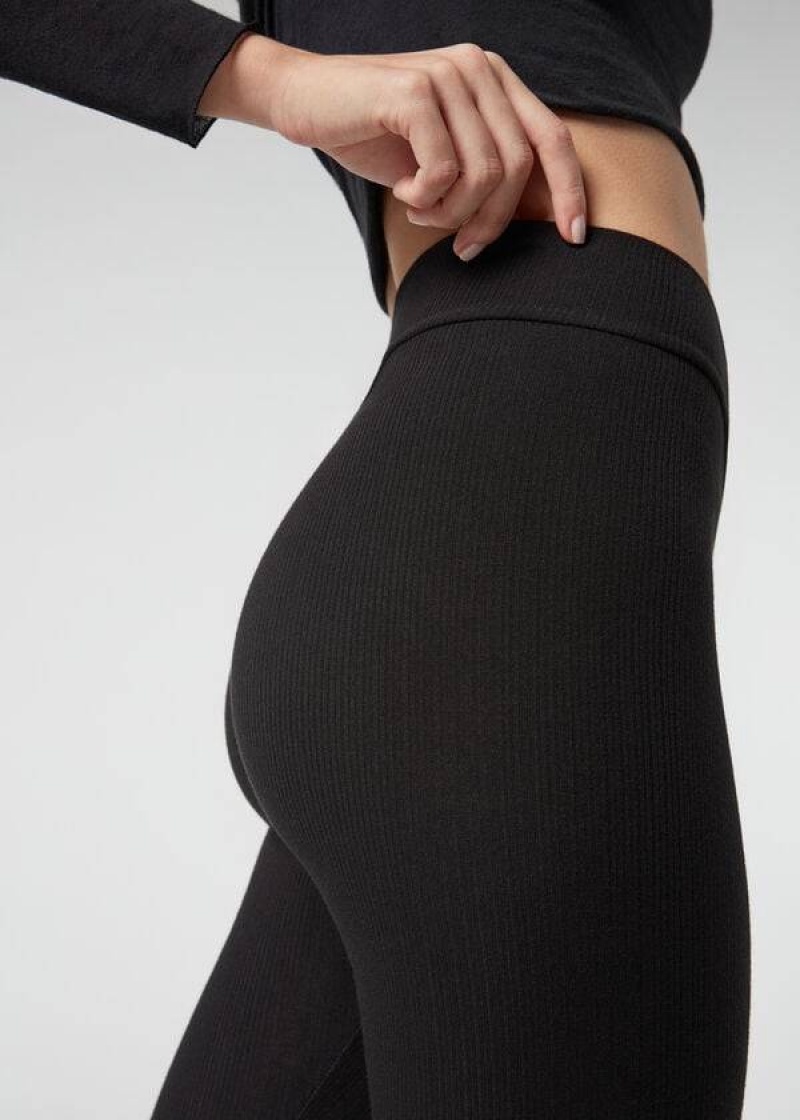 Calzedonia Gerippt with Cashmere Leggings Damen Schwarz | DE1516AP