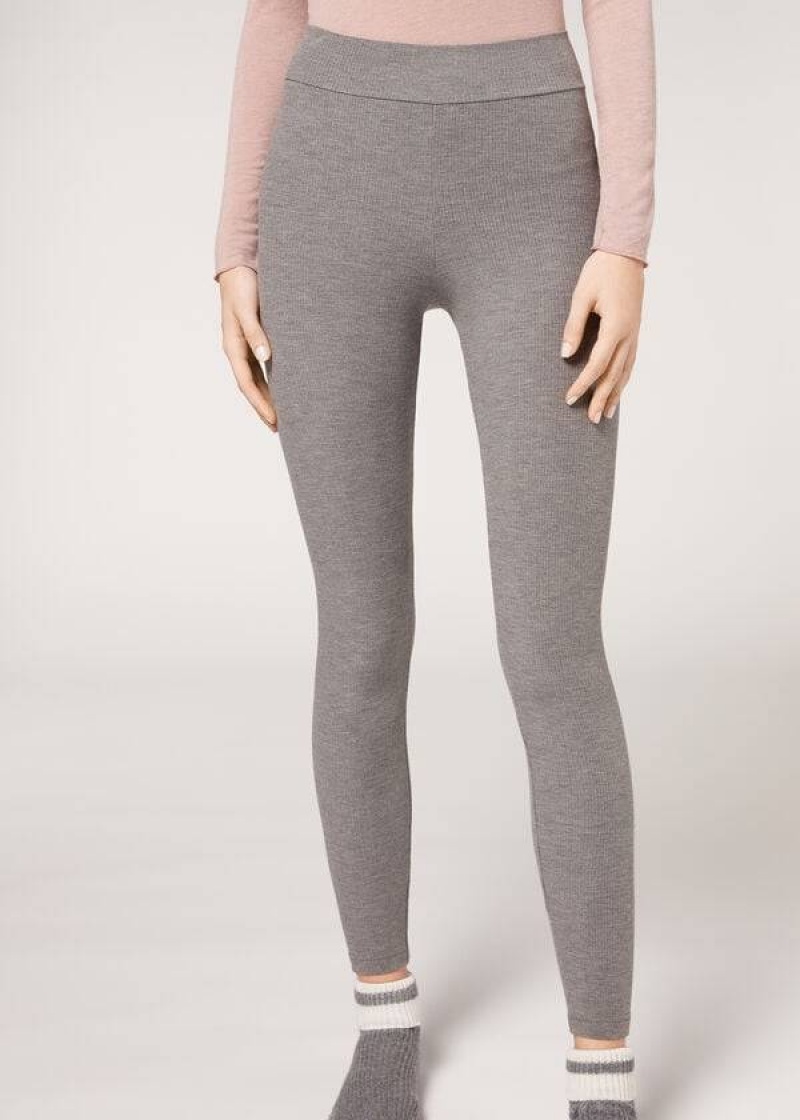 Calzedonia Gerippt with Cashmere Leggings Damen Grau | DE1515PQ