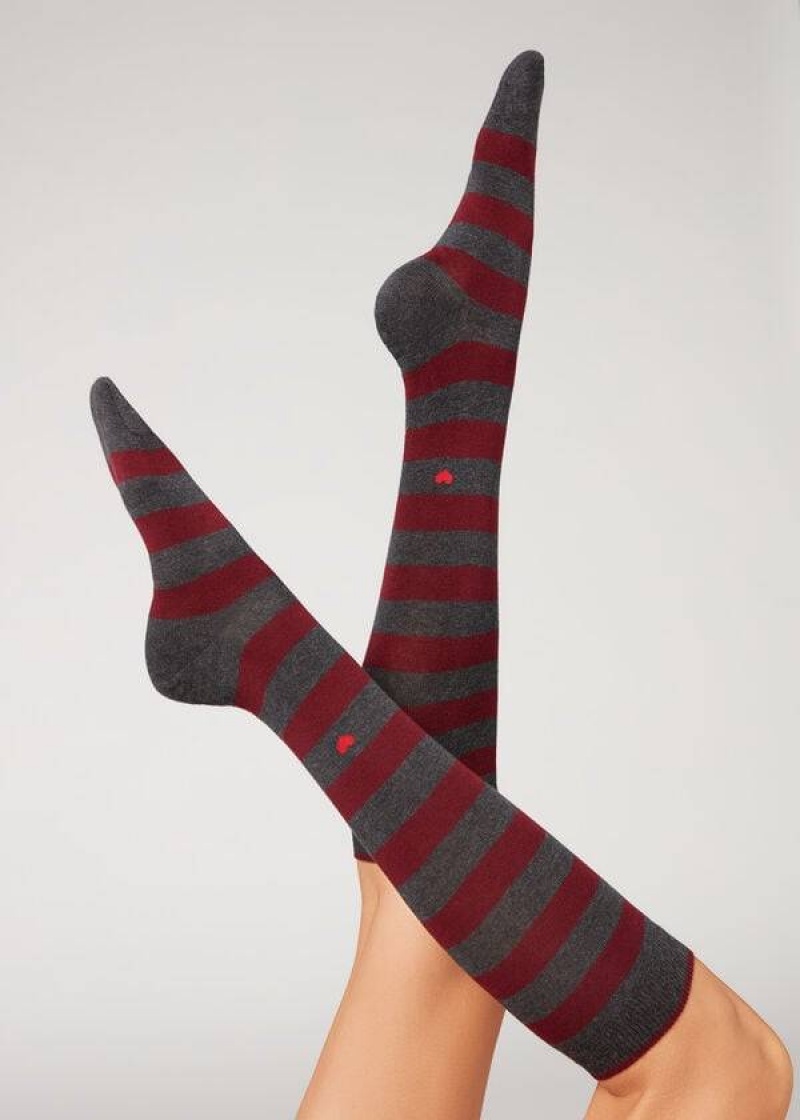 Calzedonia Gestreift Long Socken Damen Rot | DE1927YU