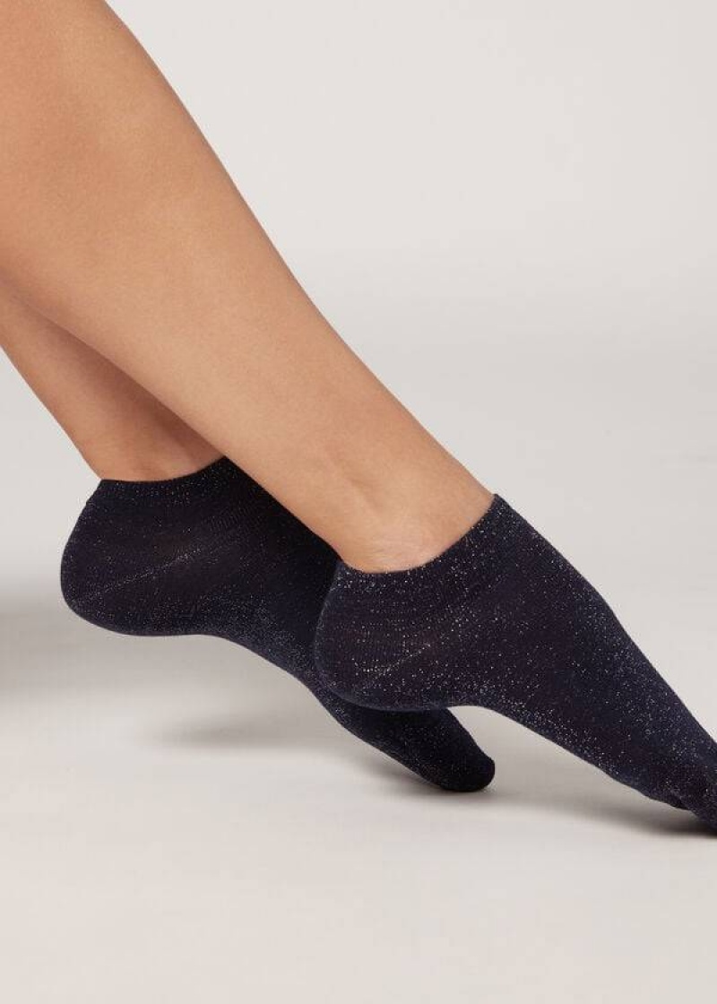 Calzedonia Glittery No-Show pop Socken Damen Blau | DE1898EX