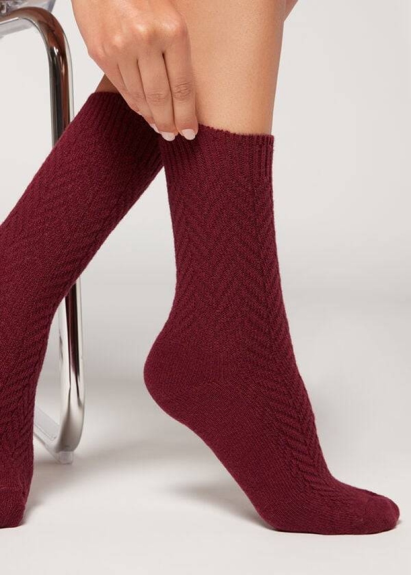 Calzedonia Herringbone Cashmere Kurzes Socken Damen Bordeaux | DE1747IS