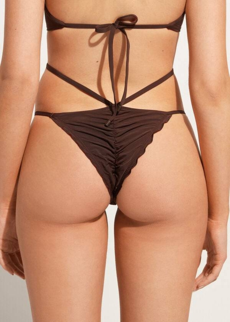 Calzedonia High-Cut Brazilian Islamorada Bikinihosen Damen Kaffee Braun | DE2751EX