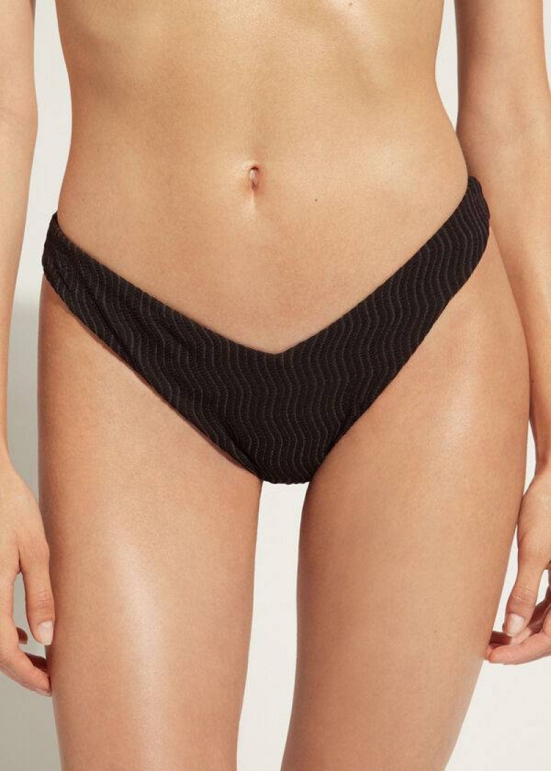 Calzedonia High-Cut Brazilian Mykonos Bikinihosen Damen Schwarz | DE2743AP