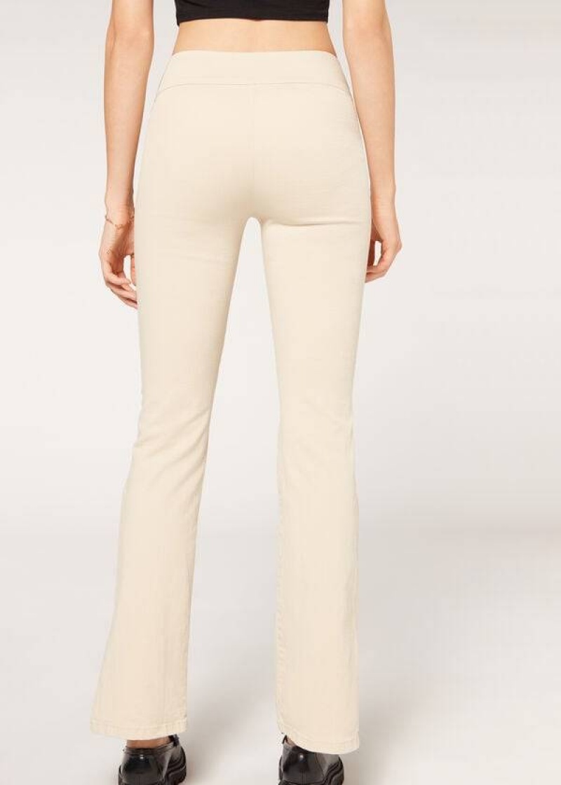 Calzedonia High-Taille Flared in Denim with Slits Leggings Damen Braun Beige | DE1530NB