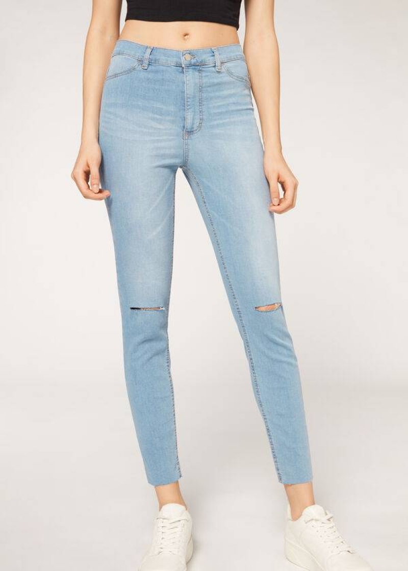 Calzedonia High-Taille Schlank Jeans Damen Blau | DE1588TV