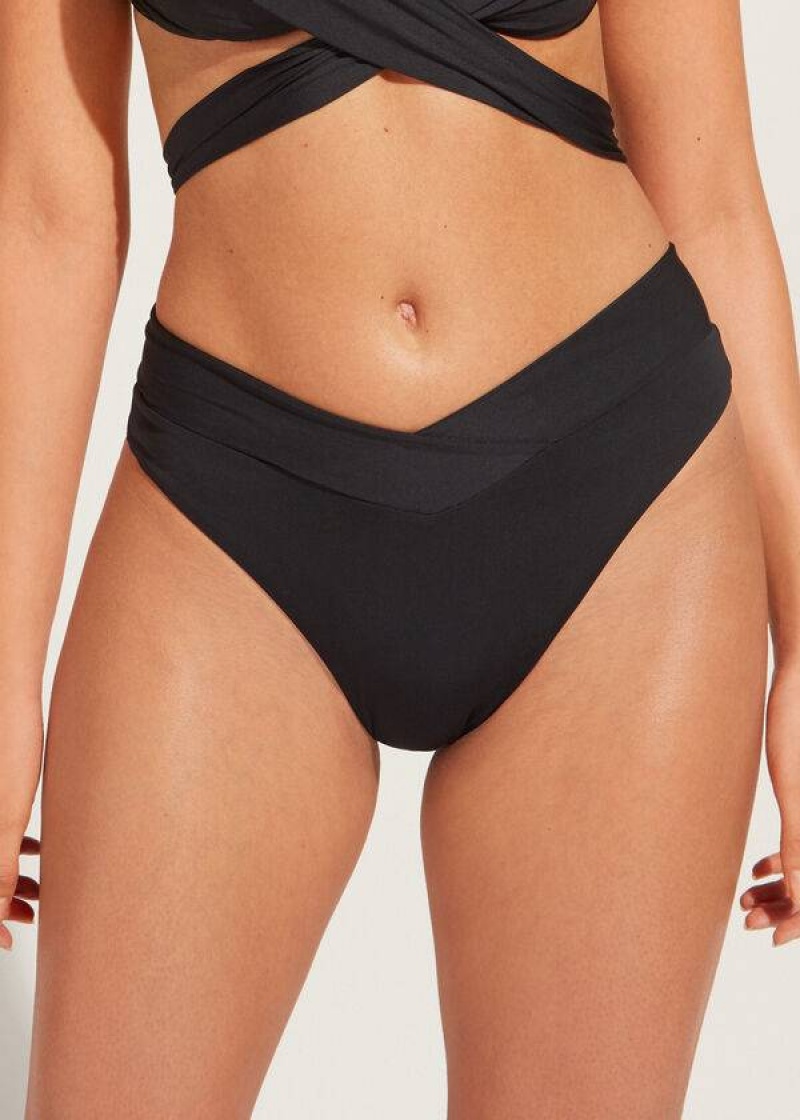 Calzedonia High-Taille V-Cut Brazilian Indonesia Bikinihosen Damen Schwarz | DE2730BC