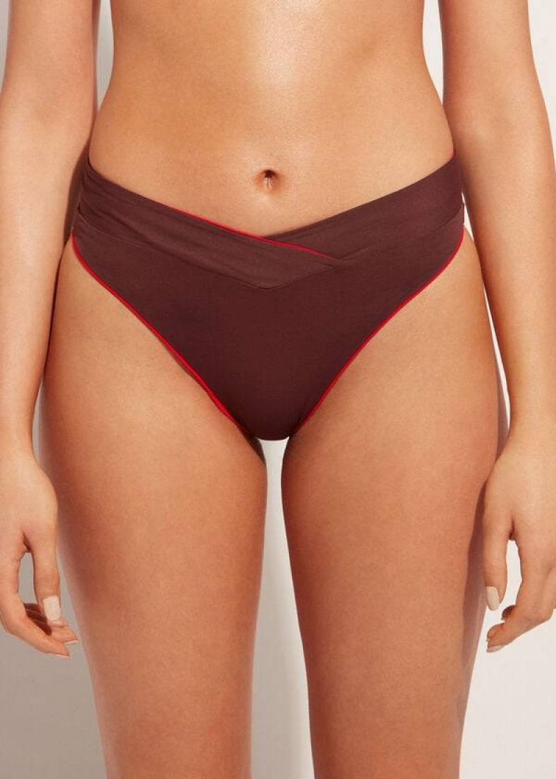 Calzedonia High-Taille V-Cut Brazilian Indonesia Bikinihosen Damen Rot | DE2726WY