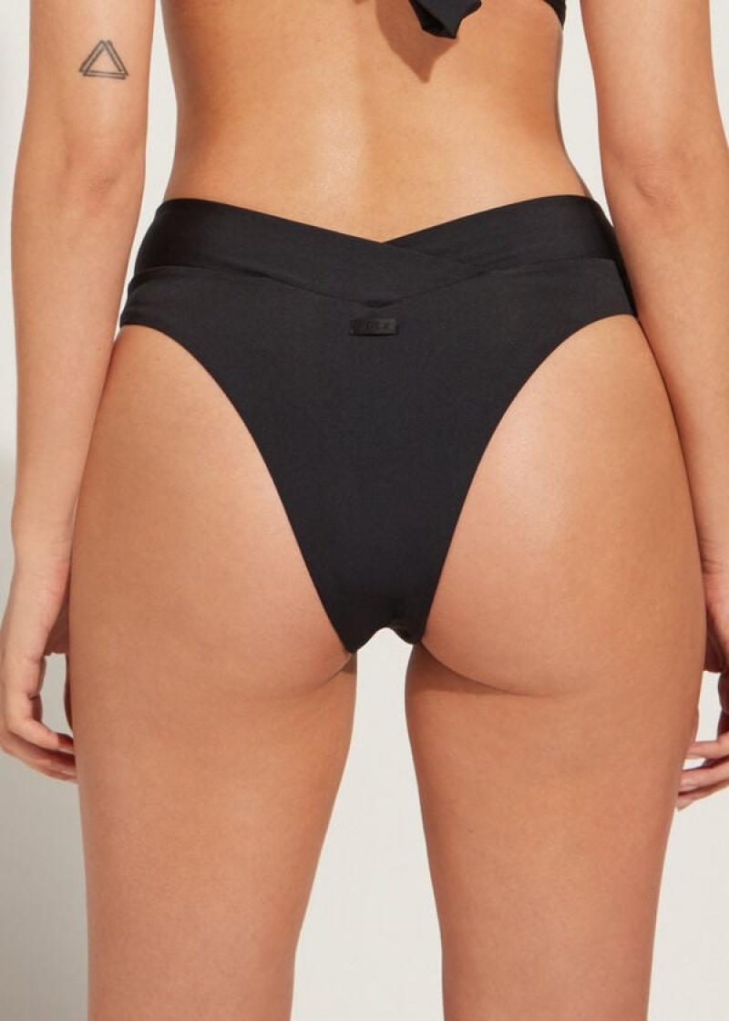 Calzedonia High-Taille V-Cut Brazilian Indonesia Eco Bikinihosen Damen Schwarz | DE2725EX