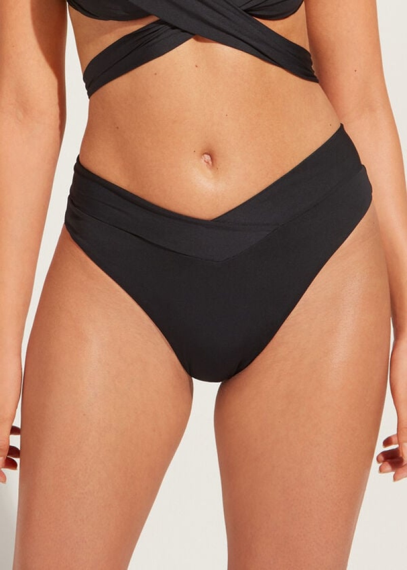 Calzedonia High-Taille V-Cut Brazilian Indonesia Eco Bikinihosen Damen Schwarz | DE2725EX