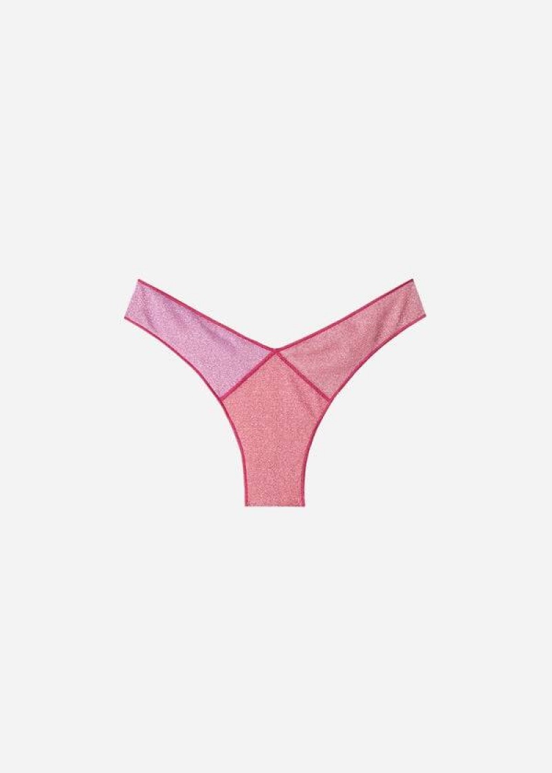 Calzedonia High Cut Brazilian Lamé Lisbona Bikinihosen Damen Rosa | DE2799MA