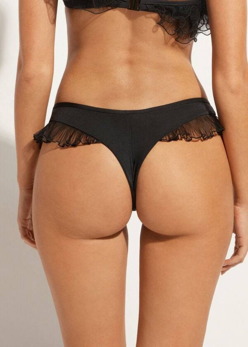 Calzedonia High Cut Brazilian Singapore Bikinihosen Damen Schwarz | DE2798QZ