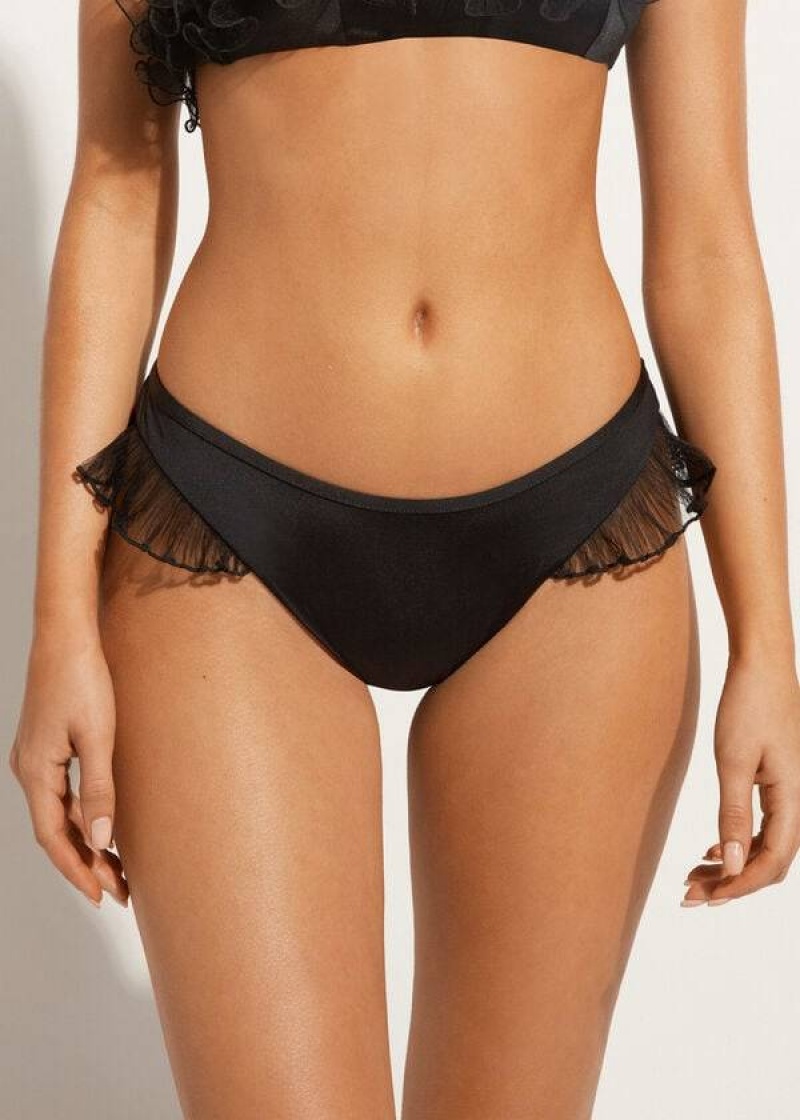 Calzedonia High Cut Brazilian Singapore Bikinihosen Damen Schwarz | DE2798QZ