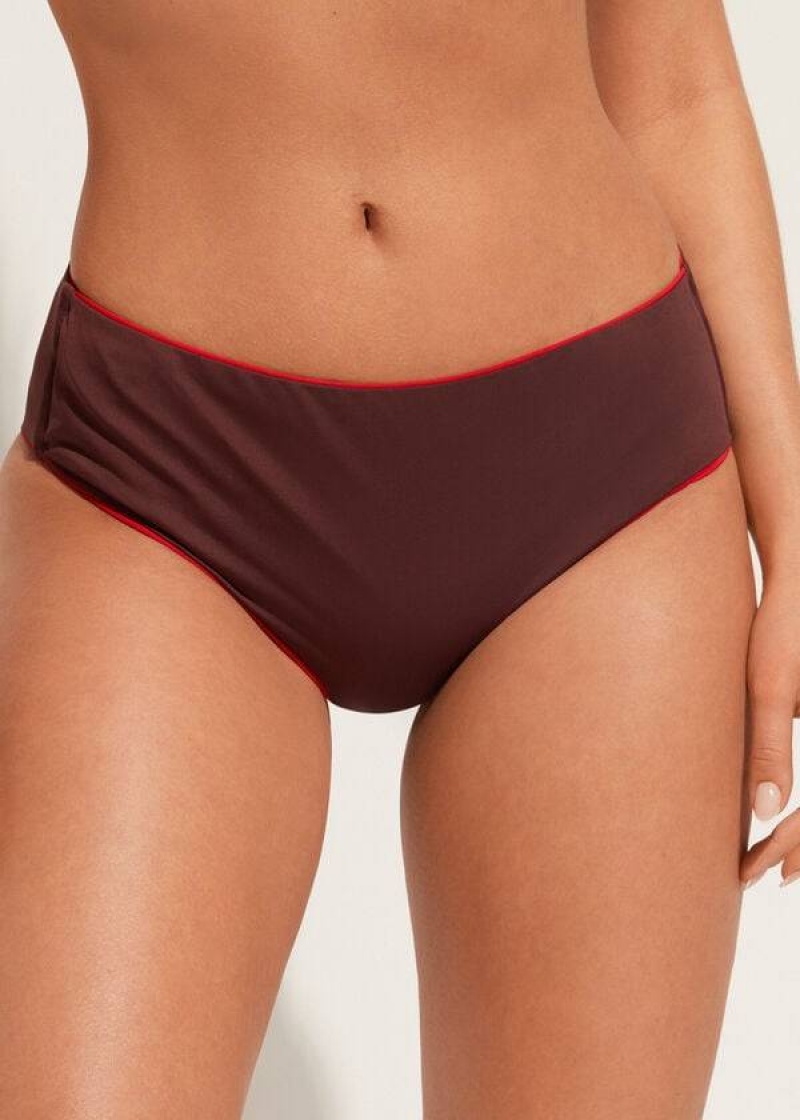 Calzedonia High Taille Indonesia Eco Bikinihosen Damen Bordeaux | DE2757VD