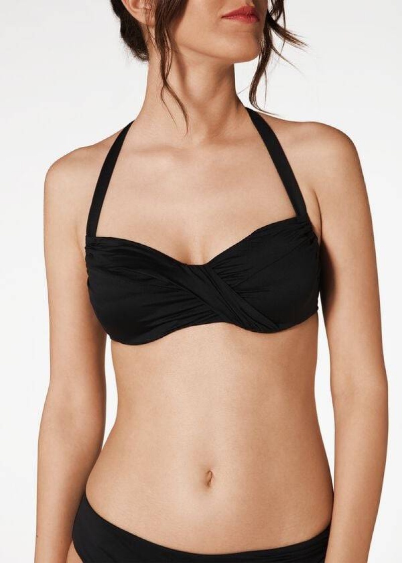 Calzedonia Indonesia C-Cup Balconette Drawstring Bikinioberteile Damen Schwarz | DE2420PQ